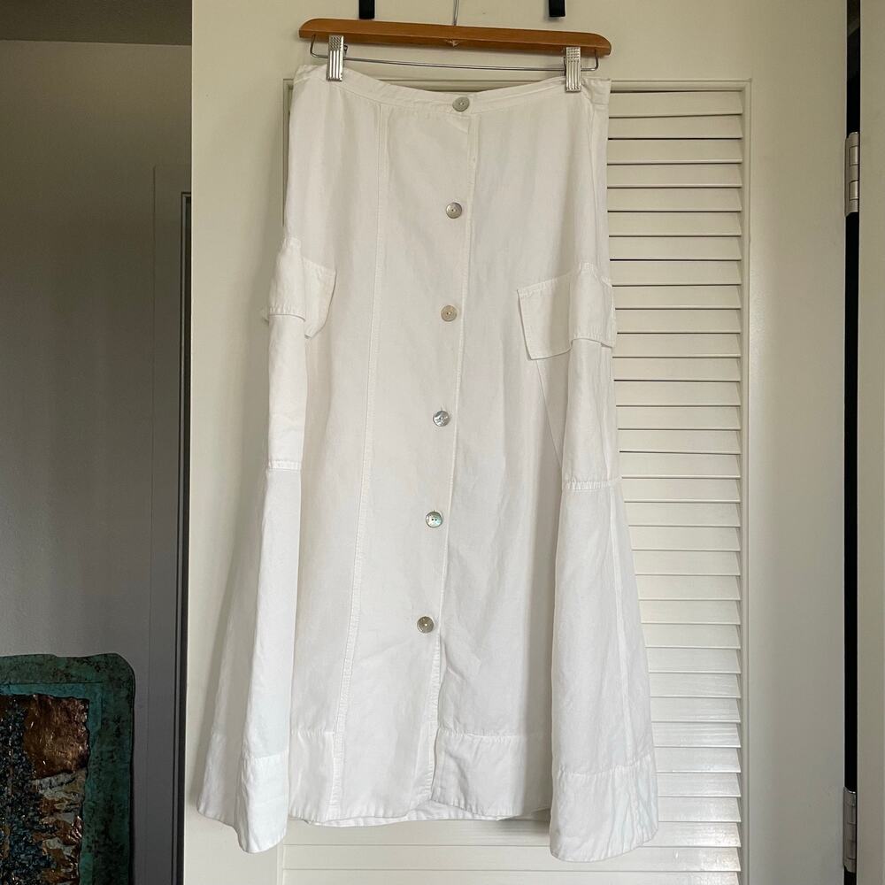 Vince White Linen Blend Cargo Midi Skirt 4 Quiet Luxury Minimalist Resort - Picture 3 of 7